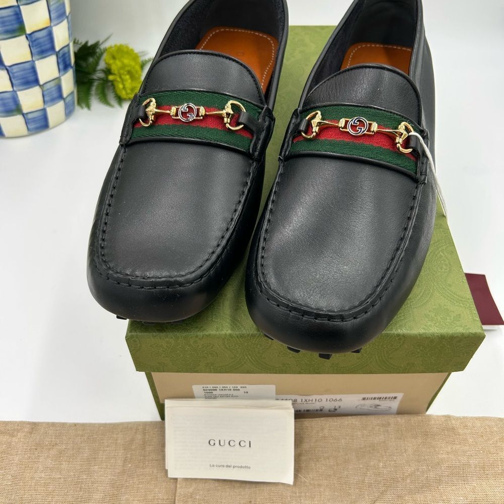 Men’s Gucci atrton web, striped leather driver loafers size 13 fits 13.5 US - Picture 10 of 10